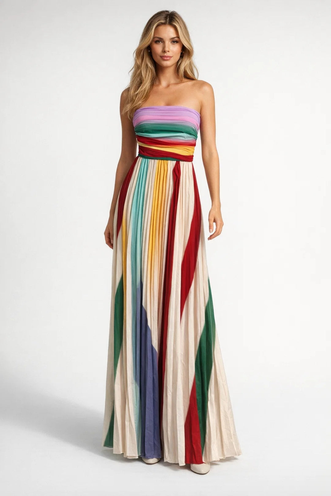 vertical stripe maxi dress Women's Long Strapless – Multicolored Stripes Size:Us Size 18 elbiselerinhepsi Blue Floral Print Polka length sleeves