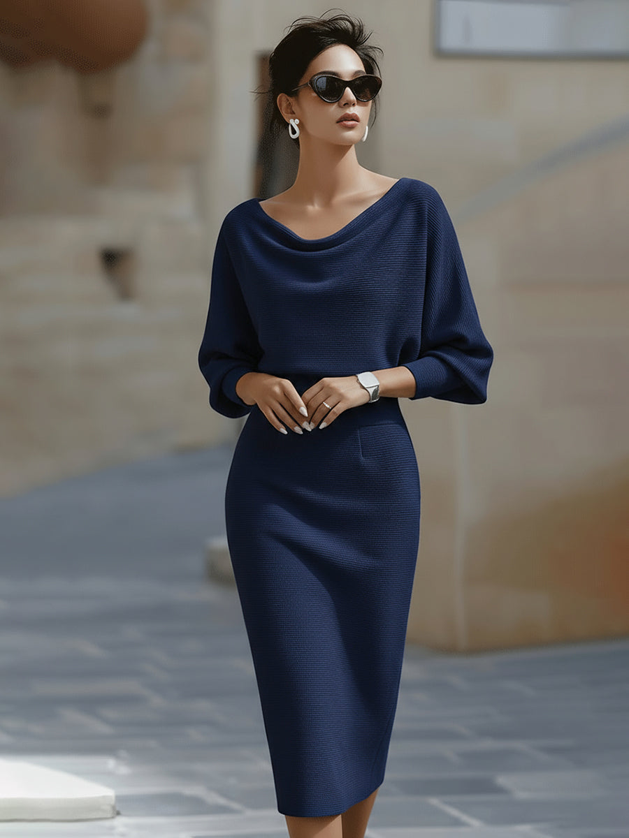 Midi-Strickkleid für Damen – Fledermausärmel, figurbetonter Schnitt