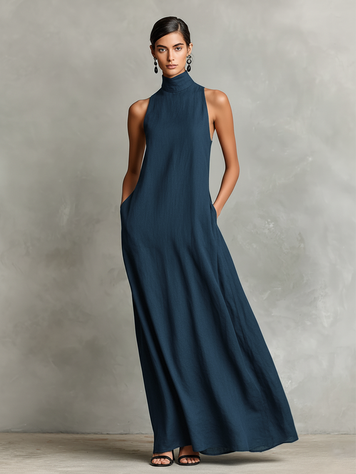 Abito lungo donna con collo alto – silhouette fluida ed elegante