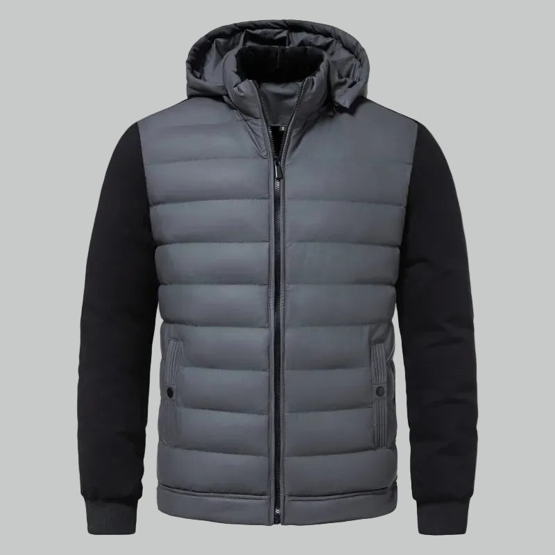 Giacca Uomo con Cappuccio Ibrida Imbottita – Maniche in Maglia Costina
