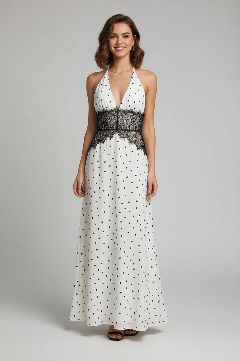 Robe Femme Satin Longue – Halter Sans Couture Fente Prononcée