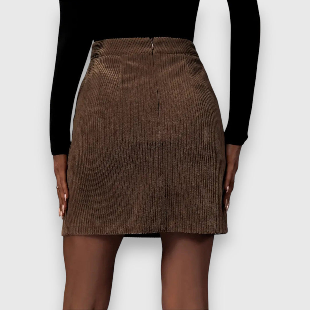 Minirock für Damen aus Cordvelours – Hohe Taille und seitlicher Schlitz