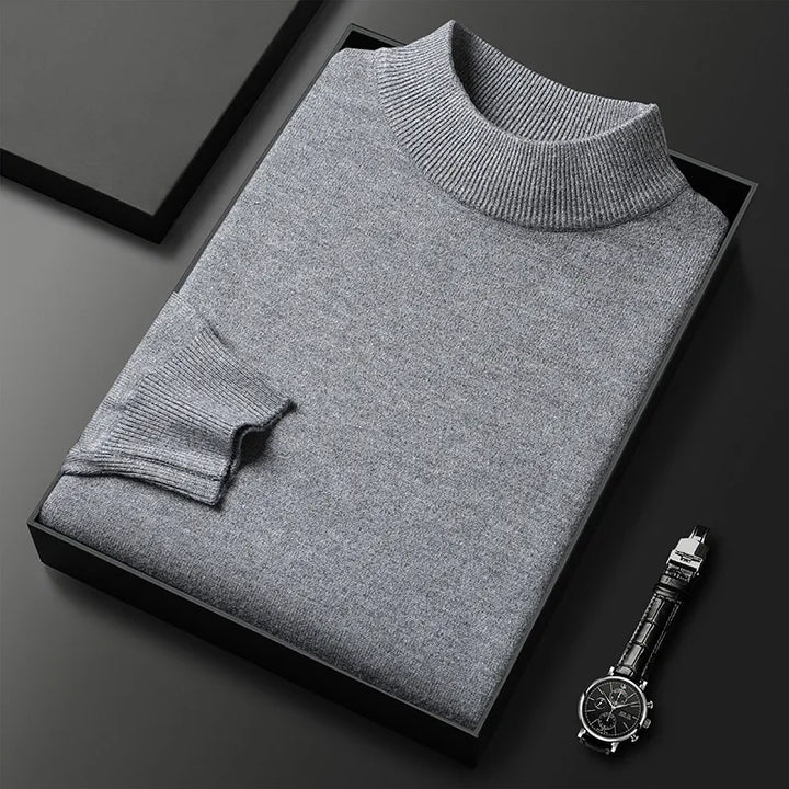 Schmal geschnittener Herren-Pullover aus Strick – Dicker Stehkragen