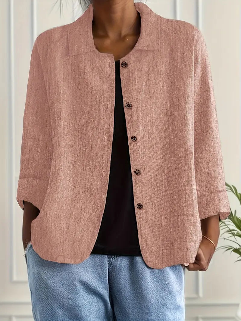 Lightweight Women's Cardigan Shirt – Classic Collar, Relaxed Fit