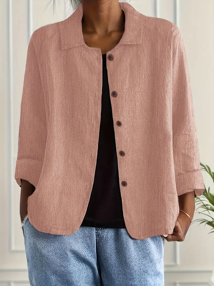 Lightweight Women's Cardigan Shirt – Classic Collar, Relaxed Fit