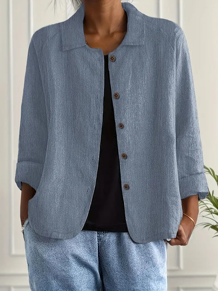 Lightweight Women's Cardigan Shirt – Classic Collar, Relaxed Fit