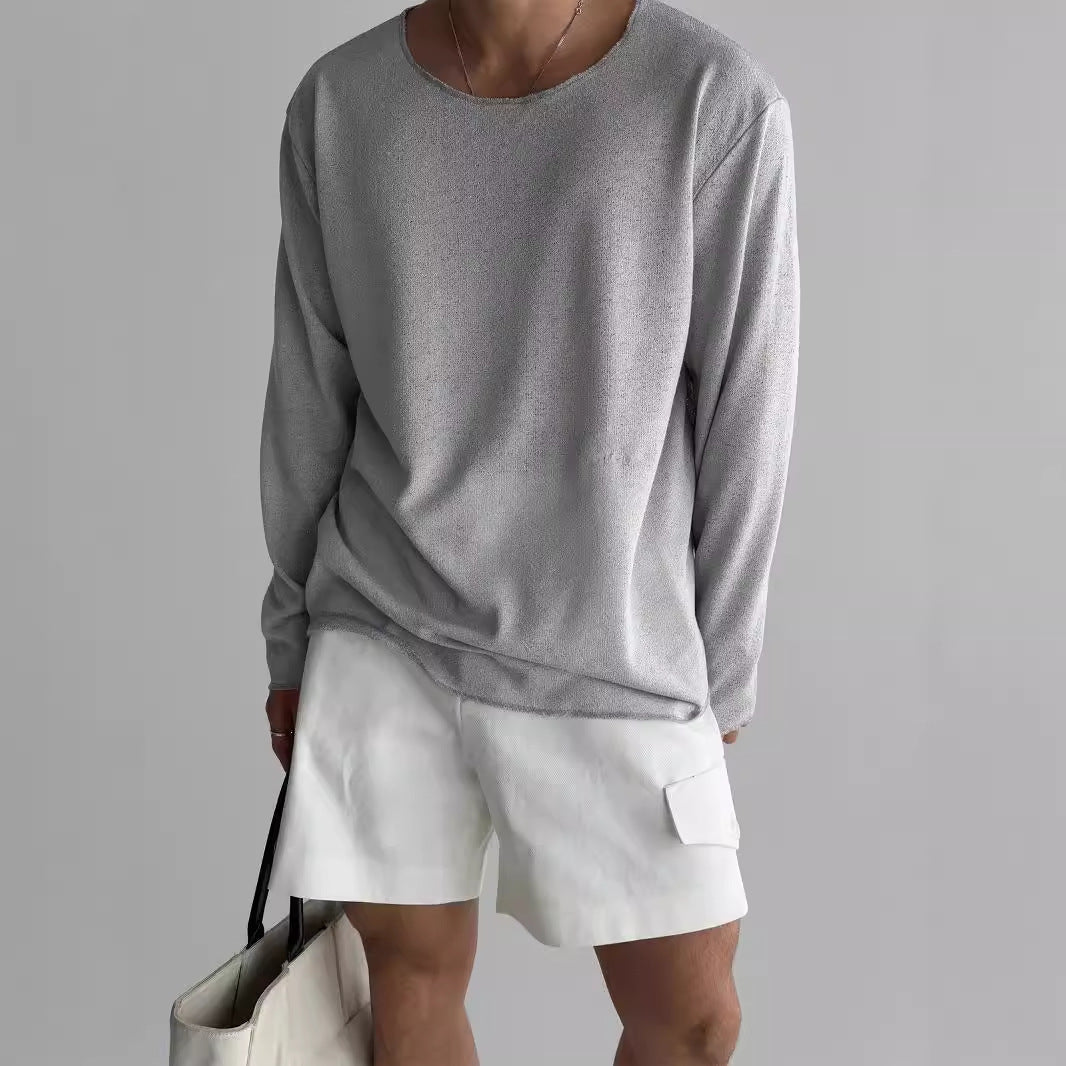 Langarm-T-Shirt für Herren aus feinem Strick – lockere gerade Passform