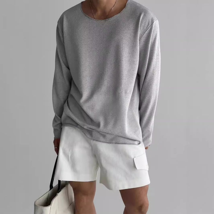 Langarm-T-Shirt für Herren aus feinem Strick – lockere gerade Passform