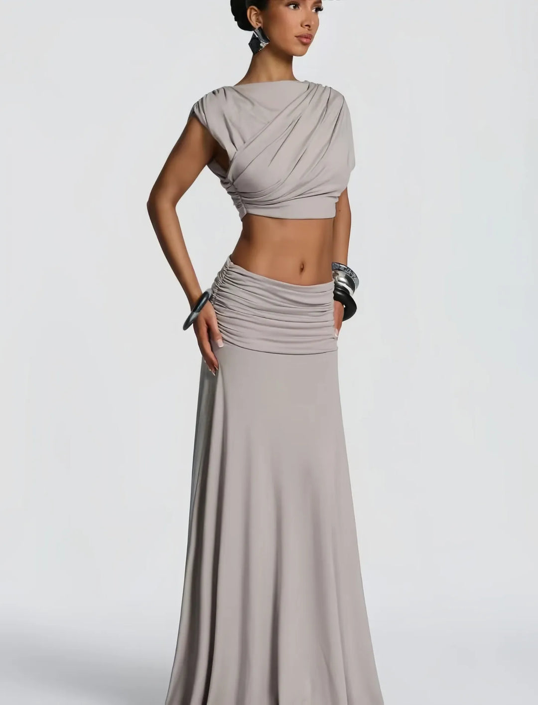 Completo Top Corto e Gonna Lunga Donna – Tessuto Elasticizzato Fluido