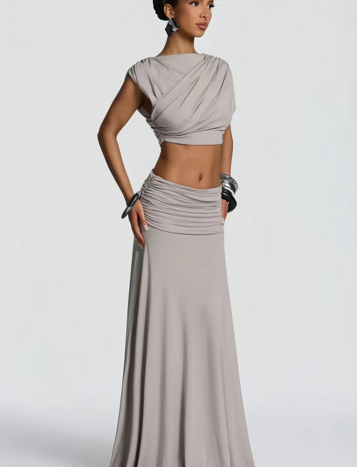 Completo Top Corto e Gonna Lunga Donna – Tessuto Elasticizzato Fluido