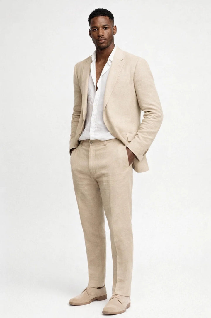 Men's Two-Piece Linen Suit – Tailored Jacket and Coordinated Pants