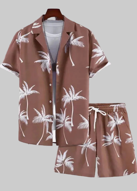 Men's Two-Piece Set – Palm Tree Print Shirt and Shorts