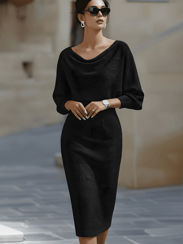 Midi-Strickkleid für Damen – Fledermausärmel, figurbetonter Schnitt