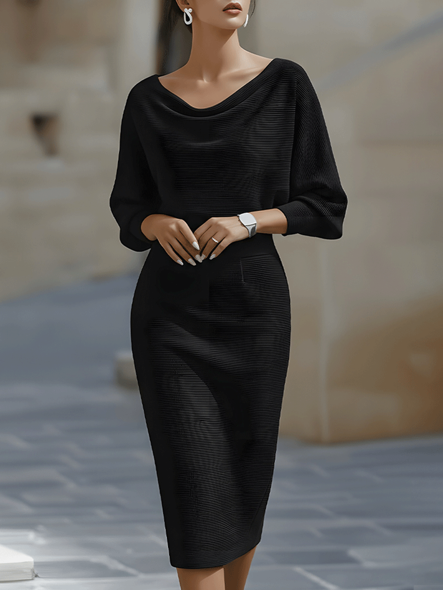Midi-Strickkleid für Damen – Fledermausärmel, figurbetonter Schnitt