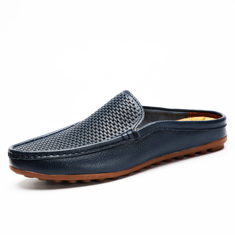 Mocassini mule uomo slip-on in pelle testurizzata – Retro aperto traforato