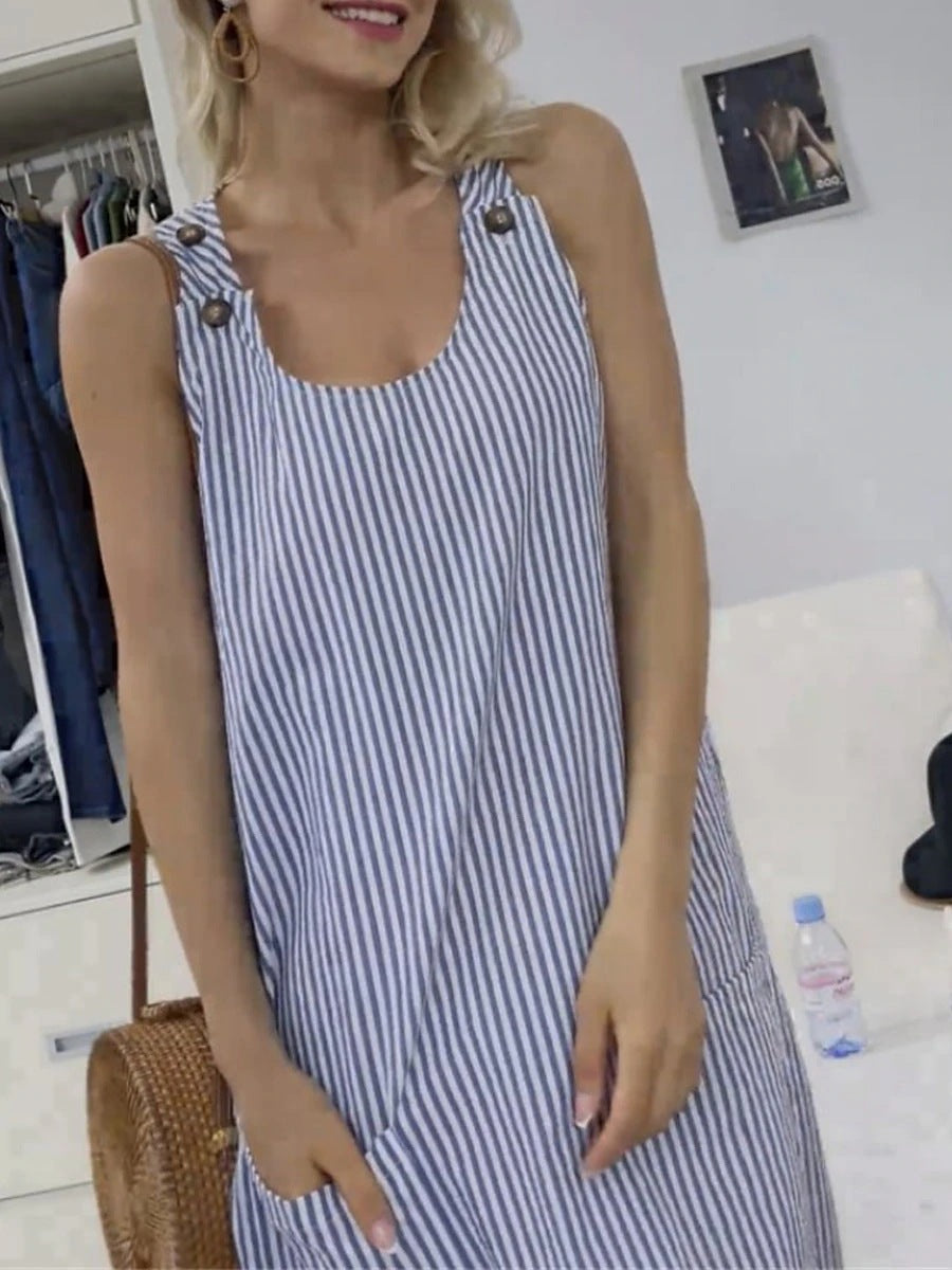Vestito casual da donna a righe – collo rotondo e dettagli con bottoni