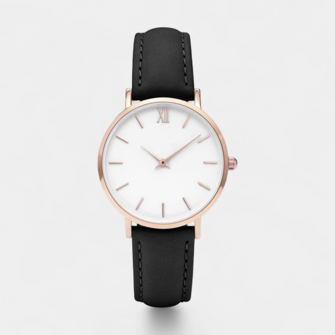 Claire Mode | Damen minimalistische Quarzuhr mit Lederarmband