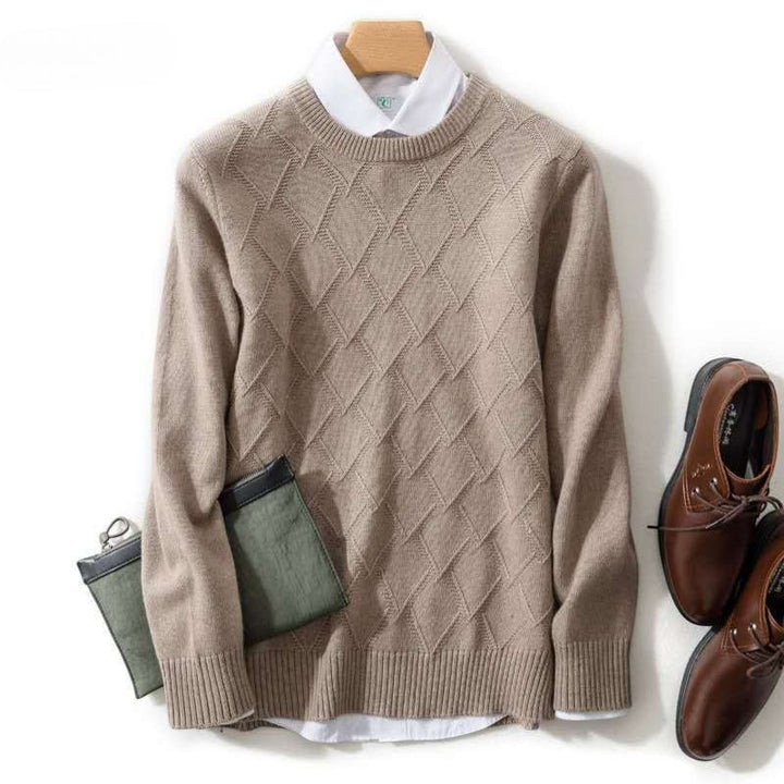 Maglione uomo in maglia di lana mista – Collo tondo motivo rombi