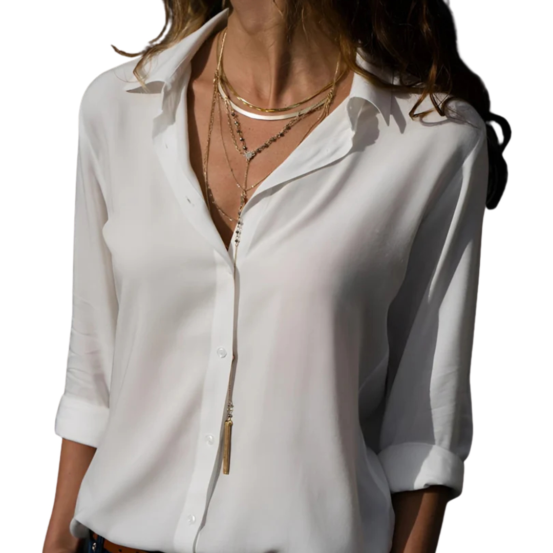 Women's Flowing Shirt – Elegant V-Neck and Long Buttoned Sleeves