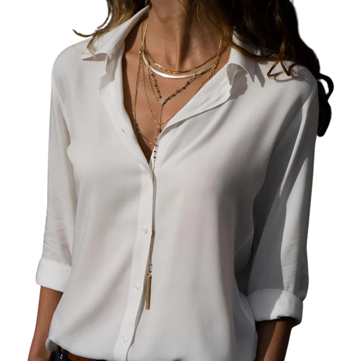 Women's Flowing Shirt – Elegant V-Neck and Long Buttoned Sleeves
