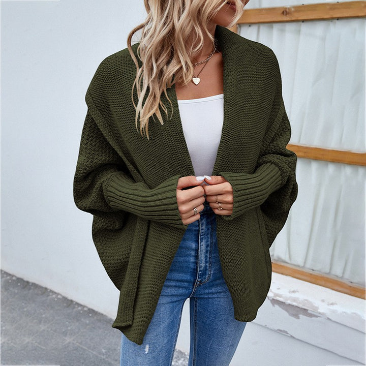 Damen Cardigan aus gemischtem Acrylstrick – Fledermausärmel, weiter offener Schnitt