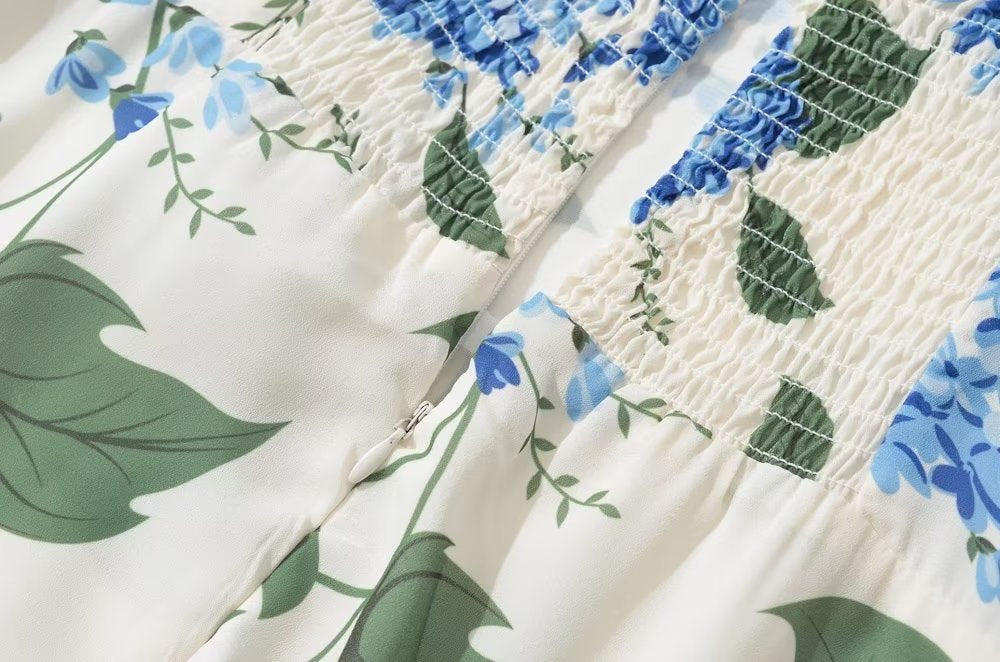 Lang blomsterkjole til kvinder – let, snørebånd, tætsiddende pasform