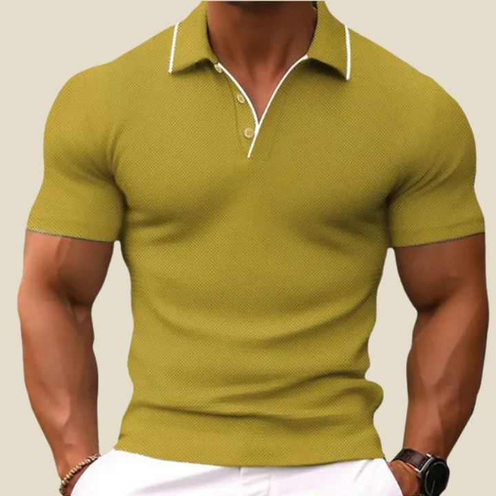 Herren Poloshirt aus Strick mit kurzen Ärmeln – Figurbetonter Schnitt Zwei-Knopf-Leiste