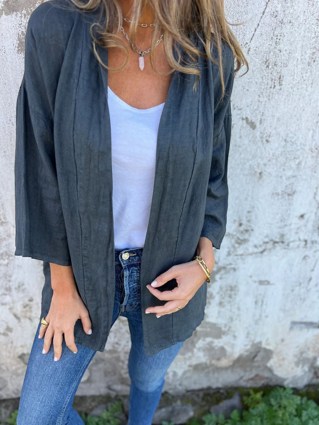 Damen Cardigan aus leichtem Stoff – Offener Cardigan, weiter Schnitt