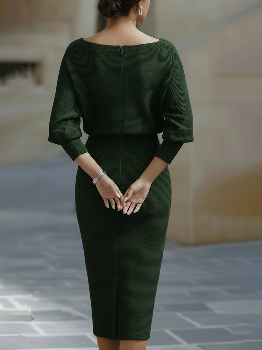 Midi-Strickkleid für Damen – Fledermausärmel, figurbetonter Schnitt