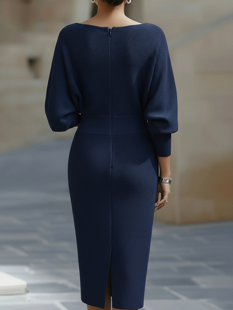 Midi-Strickkleid für Damen – Fledermausärmel, figurbetonter Schnitt