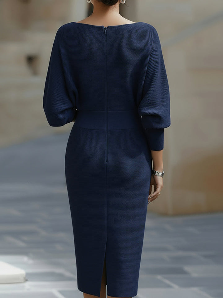 Midi-Strickkleid für Damen – Fledermausärmel, figurbetonter Schnitt