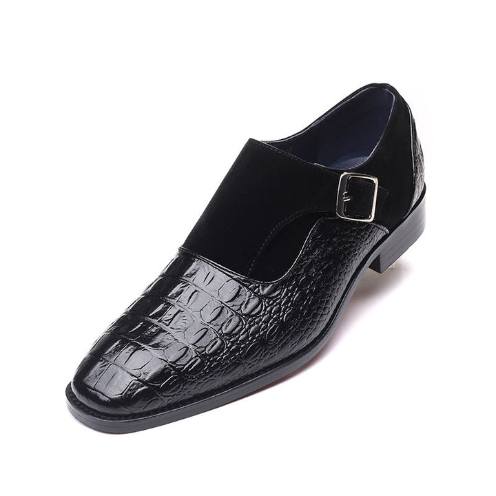 Herren Elegante Lederschuhe mit Mönchriemen – Quadratische Spitze, Krokogeprägtes Leder