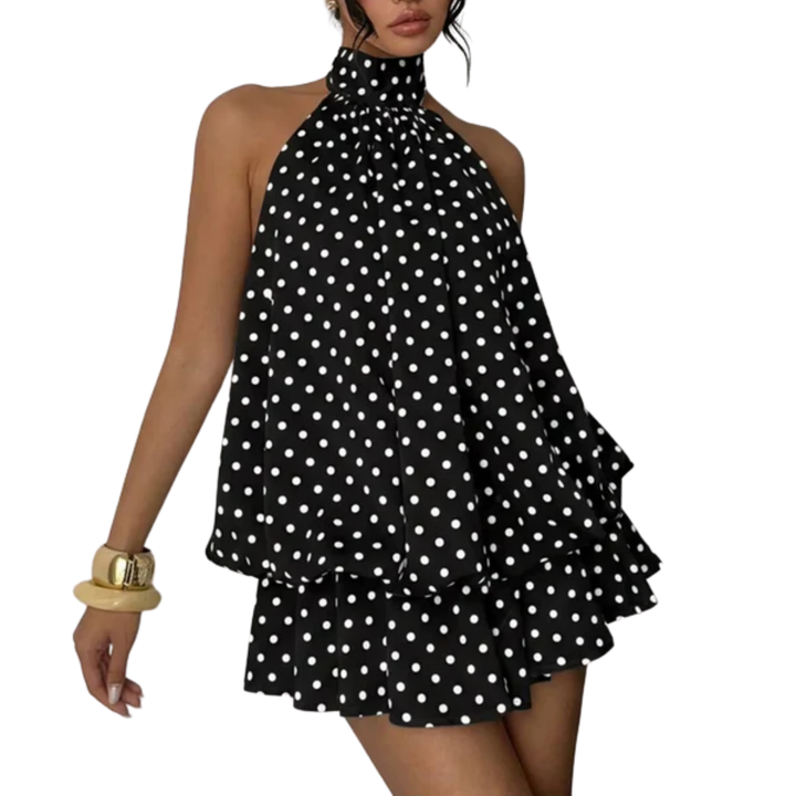Robe Mini Femme à Volants Étagés – Dos Nu Halter Trapèze
