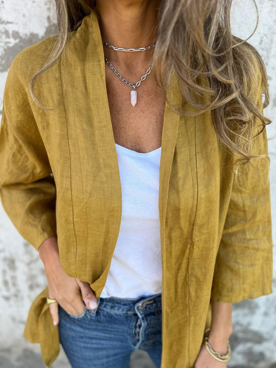 Damen Cardigan aus leichtem Stoff – Offener Cardigan, weiter Schnitt