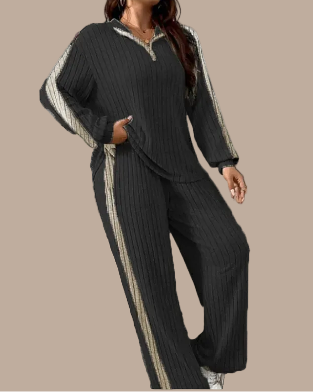 Ensemble Côtelé Femme Deux Pièces – Col Zippé Coupe Ample