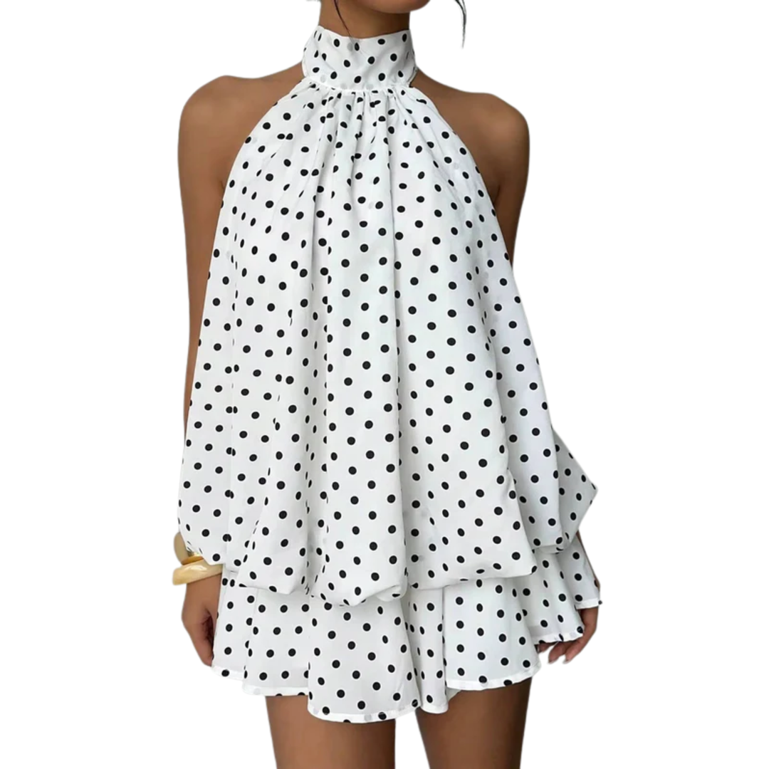 Robe Mini Femme à Volants Étagés – Dos Nu Halter Trapèze