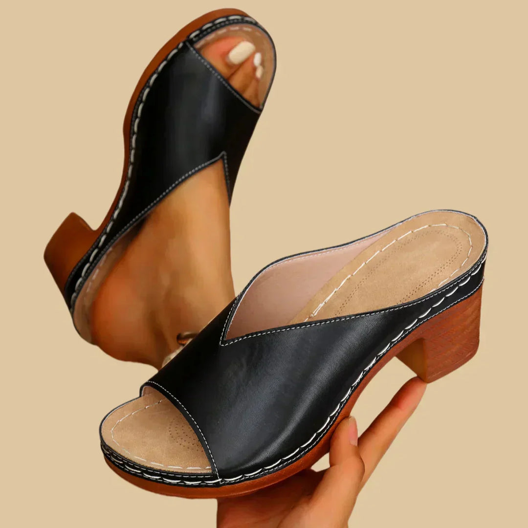 Sandali mule con tacco da donna – Aperte sul retro facile da infilare