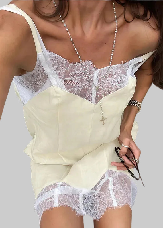 Damenkleid Negligé mit dünnen Trägern – Spitzenbesatz Ärmellos
