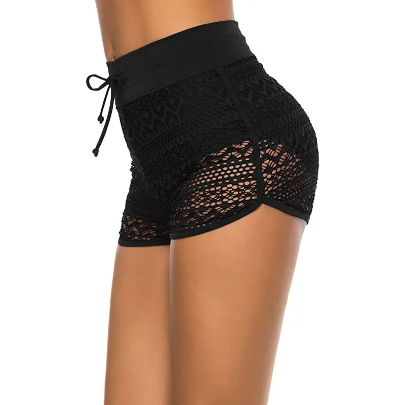 Short Femme Taille Haute en Dentelle Crochet – Cordon de Serrage