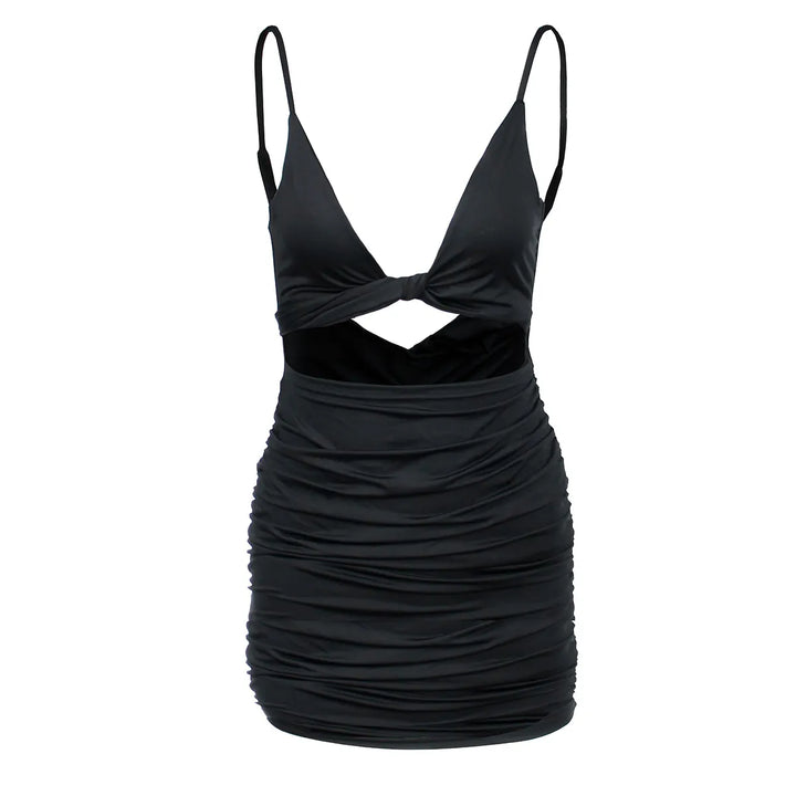 Robe Courte Femme Moulante – Col V Torsadé et Découpe à la Taille