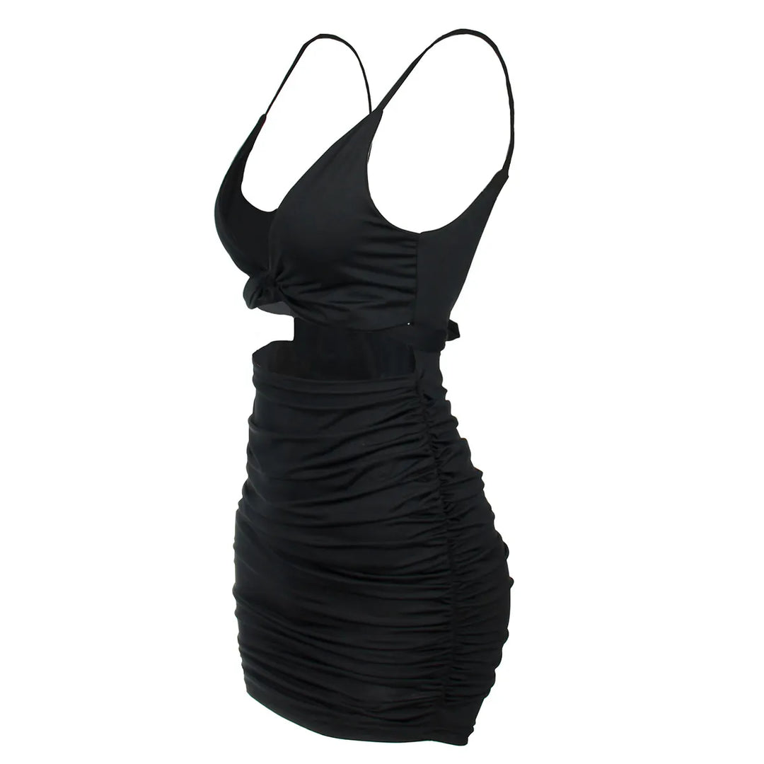 Robe Courte Femme Moulante – Col V Torsadé et Découpe à la Taille