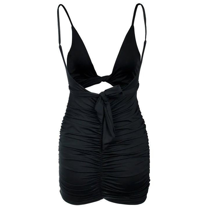 Robe Courte Femme Moulante – Col V Torsadé et Découpe à la Taille