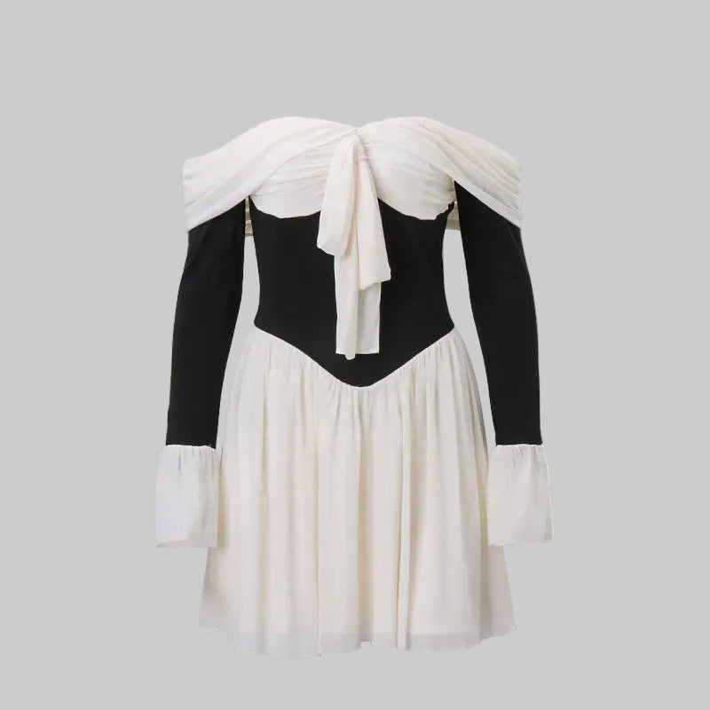 Robe Mini Femme Épaules Dénudées – Corsage Structuré & Nœud Frontal