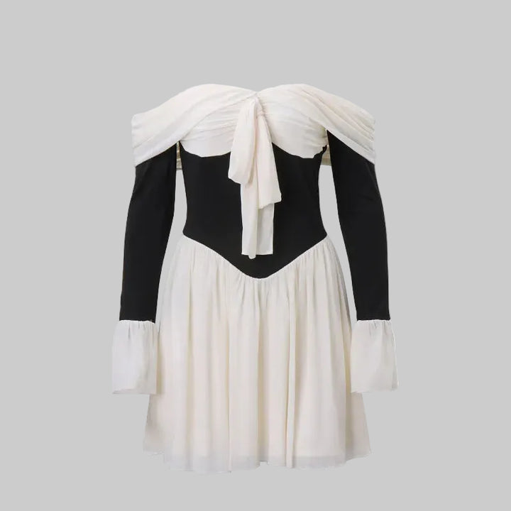 Robe Mini Femme Épaules Dénudées – Corsage Structuré & Nœud Frontal