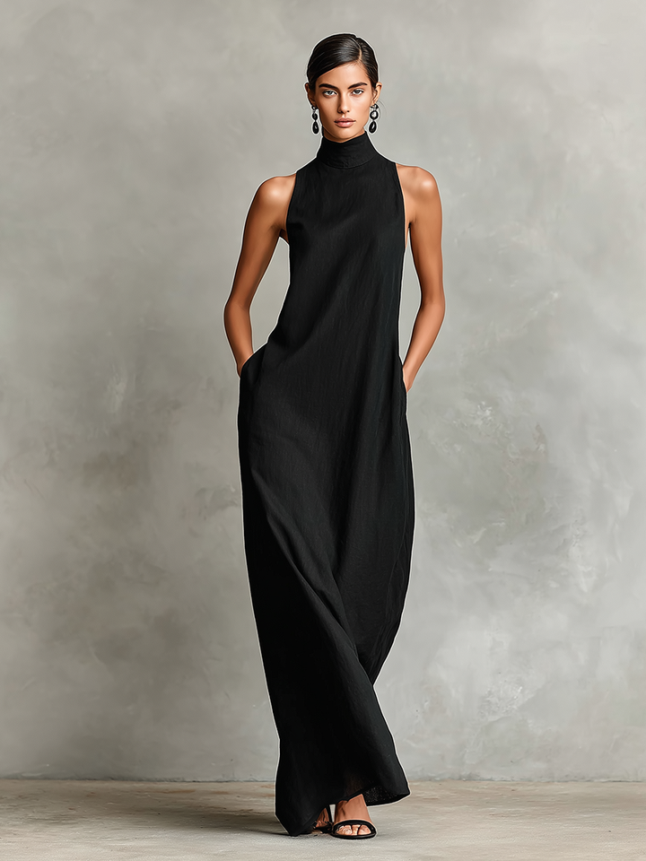 Abito lungo donna con collo alto – silhouette fluida ed elegante