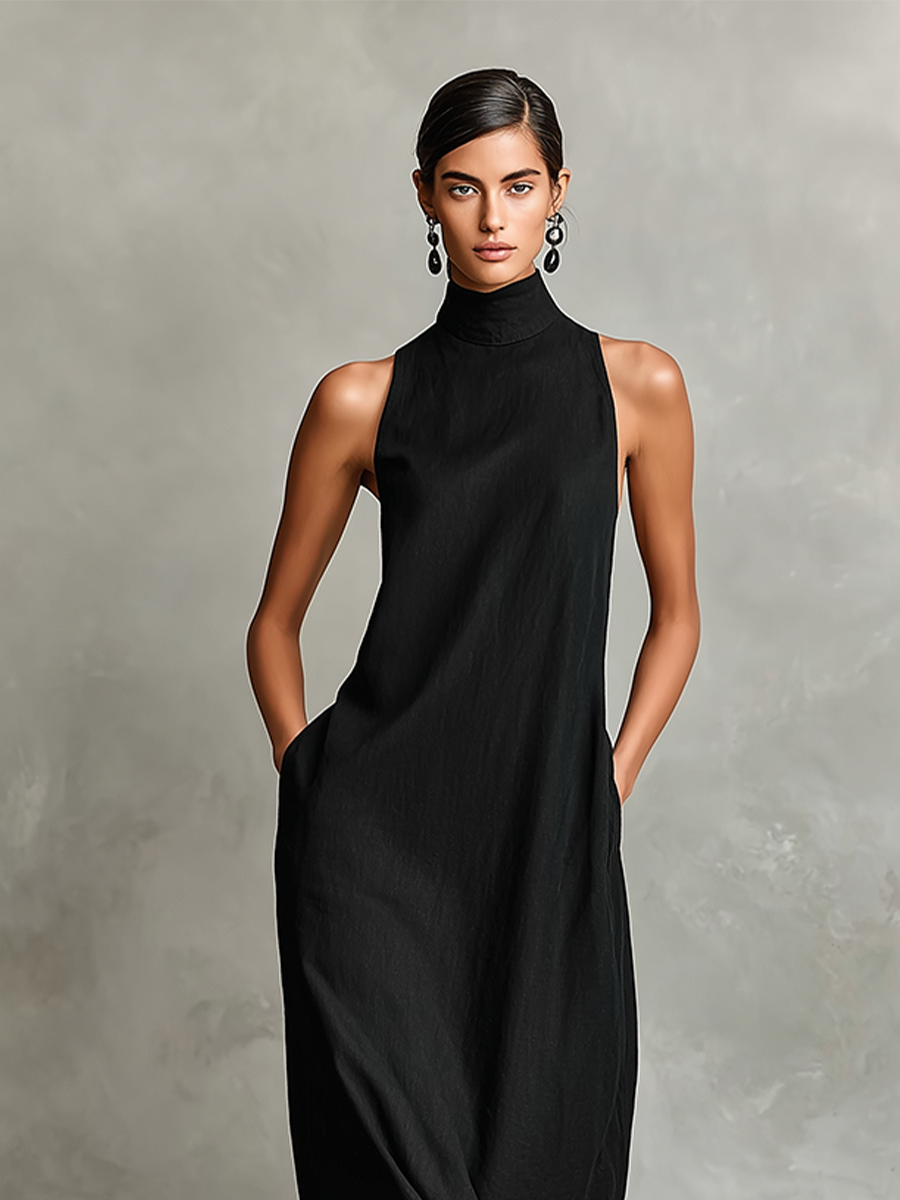 Abito lungo donna con collo alto – silhouette fluida ed elegante