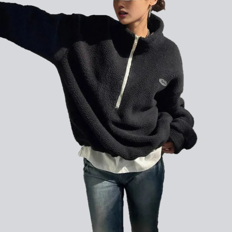 Sweatshirt Femme Détente Fleece – Coupe Ample à Cordon et Lettrage