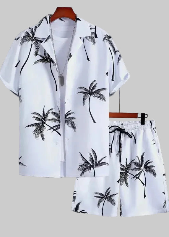 Men's Two-Piece Set – Palm Tree Print Shirt and Shorts