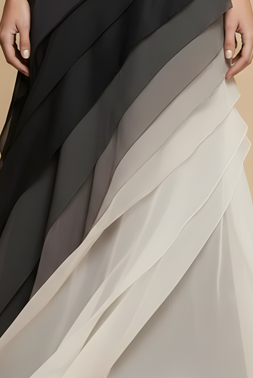 Maxikleid für Damen aus Chiffon mit Farbverlauf – Asymmetrischer, geschichteter Schnitt, ärmellos