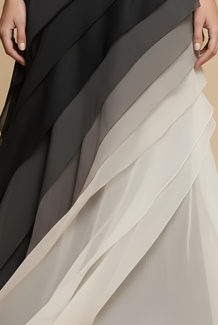 Maxikleid für Damen aus Chiffon mit Farbverlauf – Asymmetrischer, geschichteter Schnitt, ärmellos